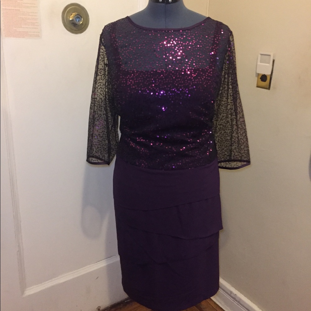 Royal purple sheer sequined top dress